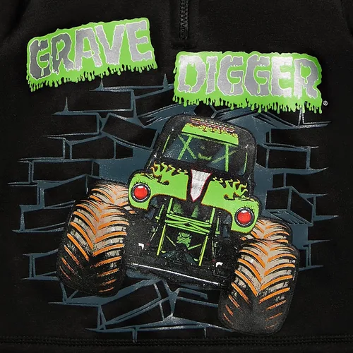 Vista 3 de Monster Jam Sudadera con capucha de forro polar con media cremallera, color negroverde, Verde, metálico