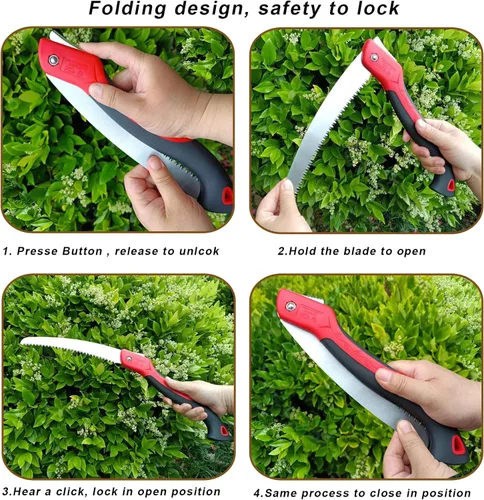 Vista 5 de Sierra de poda resistente de 8 pulgadas, sierra de mano plegable con hoja curvada SK5, dientes de afeitar de triple corte utilizados para árboles