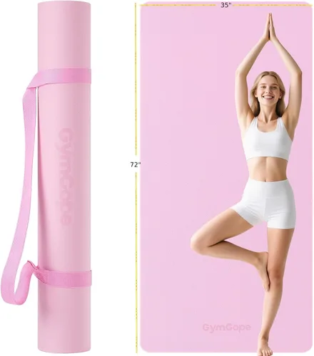 Vista 13 de Tapete de yoga extra grande – 72 x 48 pulgadas o 78 x 57 pulgadas, 1/4 a 1/2 pulgadas de grosor para mujeres y hombres, tapete de pilates