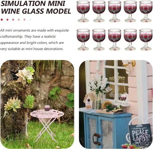 Vista 7 de NUOBESTY 10 copas de vino 1: 12 copas de cóctel para casa de muñecas, mini copas de vino tinto para decoración de casa de muñecas, accesorios