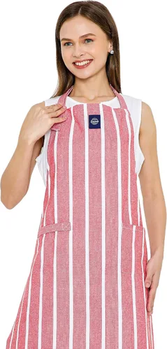 Vista 16 de Encasa XO Delantales de cocina de algodón para mujeres y hombres con bolsillo y bucle para toalla, correa ajustable para cuello y espalda
