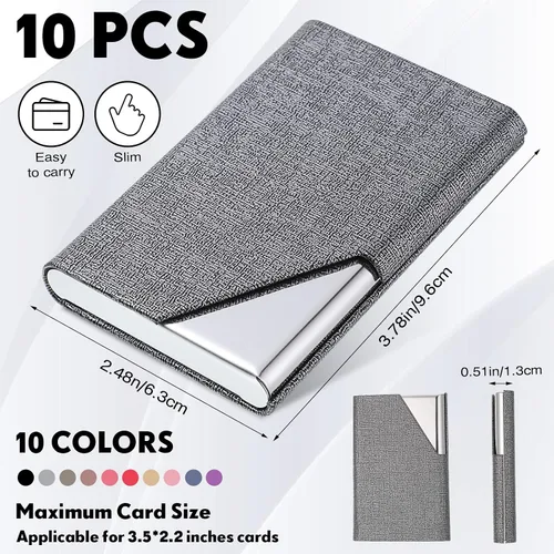 Vista 2 de Yexiya Estuche profesional para tarjetas de visita, 10 unidades, piel sintética y bolsillo de acero inoxidable, cartera de crédito delgada de metal