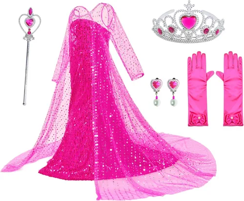 Vista 10 de Disfraz de princesa de lujo con capa larga brillante, fiesta de cumpleaños para niñas