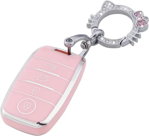 Vista 17 de Pangpai Funda para llavero rosa para Jeep, funda de protección de TPU suave con llavero brillante compatible con Jeep Grand Cherokee Renegade