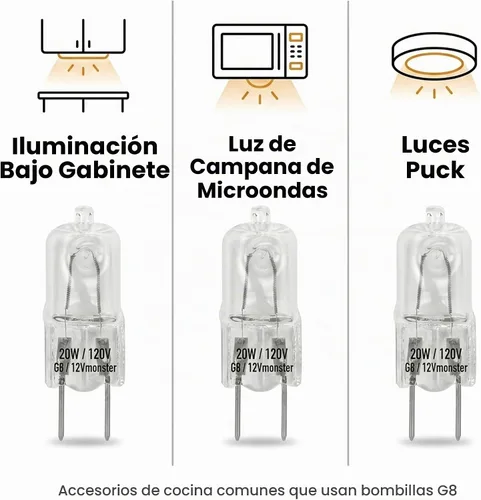 Vista 3 de 12Vmonster Paquete de 10 bombillas halógenas g8 20 W 120 V tipo JCD 110 V 130 V 20 W t4 G8 120 voltios
