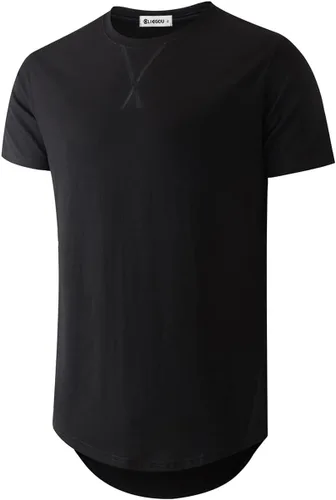 Vista 40 de KLIEGOU Camiseta larga 100% algodón para hombre, preencogida, suave 66 Gris Azul