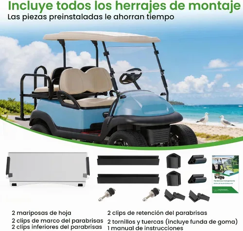 Vista 8 de 10L0L Golf Cart Windshield for Club Car Precedent/Tempo/Onward 2004-Up 5MM Transparente