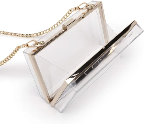 Vista 5 de Bolso de hombro transparente de acrílico de la bolsa de embrague de las mujeres con correa de cadena de oro