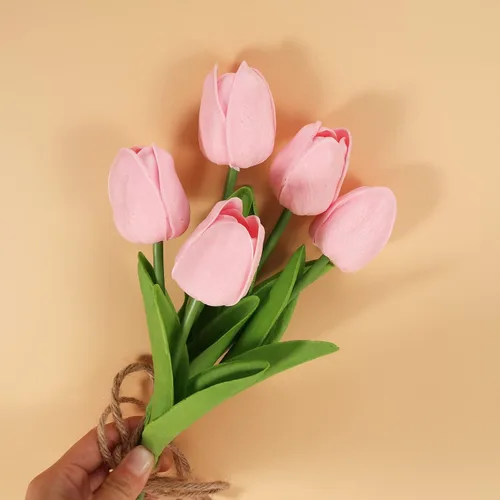 Vista 5 de 30 tulipanes reales al tacto, flores de poliuretano, tulipanes artificiales para arreglos de boda, fiesta, Pascua, primavera, hogar, comedor, Rosa
