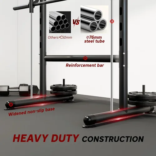 Vista 6 de Soozier Squat Rack with Pull-Up Bar, Adjustable Power Rack with Barbell Bar, Multi-Functional Steel Bench Press Rack for Home Gym Strength Training