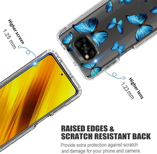 Vista 2 de Funda para Poco X3 NFC/Poco X3 Pro/Poco X3 con protector de pantalla de vidrio templado, patrón de mariposa transparente de cuerpo completo, funda