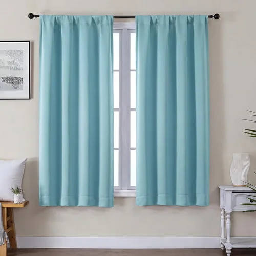 Vista 175 de Gwine Aqua Short Curtains 36 Inches Long - Small Half Window Kitchen Curtains Over Sink, Solid Blackout Curtain for Bathroom Basement Cabinet RV, 2