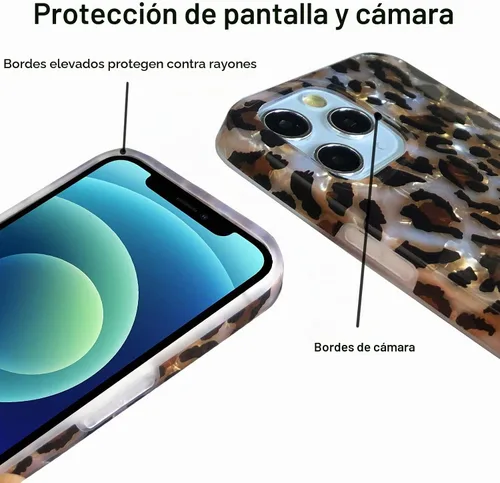 Vista 4 de J.west - Funda compatible con iPhone 12/12 Pro de 6.1 pulgadas, elegante y transparente, con estampado de leopardo y guepardo, diseño nacarado
