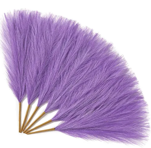 Vista 10 de Serwalin Decoración de zacate de las pampas rosa intenso, rosa rubor y rosa, 17.7 pulgadas 6 piezas de zacate de las pampas sintético, zacate A Abby