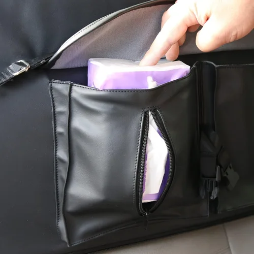Vista 6 de Asiento elevador para perros de 2 perros pequeños/medianos, asiento de coche para perros con 2 cinturones de seguridad, piel sintética, impermeable