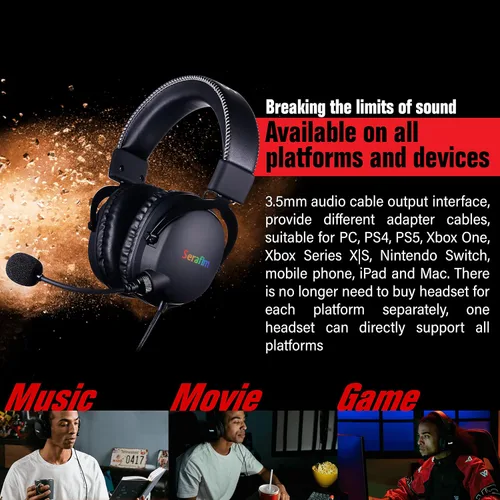 Vista 4 de Serafim A1 Gaming Headset with Exclusive Equalizer Detachable Mic Bass Boost 3D Surround Sound for PC Xbox One Series XS PS5 PS4 Nintendo Switch Mac