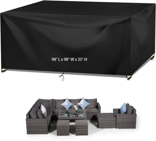 Vista 9 de Funda para mesa de exterior, fundas impermeables para muebles de patio, funda rectangular 420D para sofá de exterior, fundas de patio para sofá