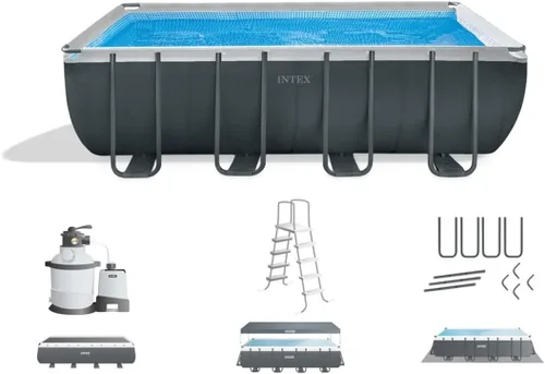 Vista 4 de Intex 18' x 9' x 52" Ultra XTR Conjunto de piscina rectangular de estructura con bomba - Piscina grande rectangular sobre el suelo para el patio