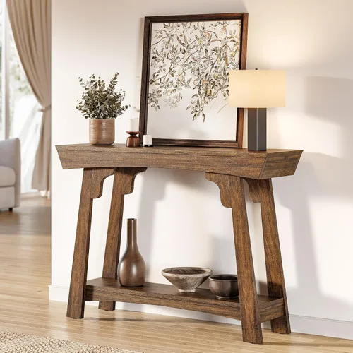 Vista 4 de LITTLE TREE - Mesa de consola de 41 pulgadas con almacenamiento, mesa de sofá de 2 niveles detrás del sofá, mesa de entrada estilo granja para sala