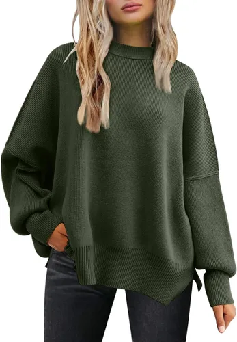 Vista 55 de Lillusory - Suéter extragrande con mangas de murciélago y cuello redondo para mujer, prenda moderna de otoño de tejido de punto sin botones