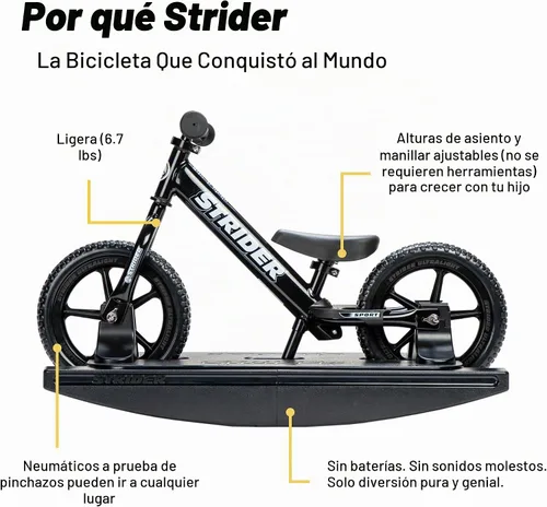 Vista 5 de Strider Bicicleta mecedora deportiva 2 en 1, de 6 meses a 4 años, color Negro