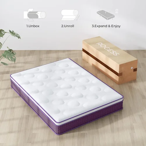 Vista 7 de Colchón híbrido tamaño matrimonial de 10 pulgadas, colchón matrimonial en caja, colchón de espuma de felpa con bobinas en bolsillos individuales