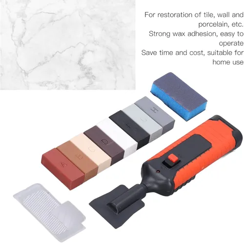 Vista 2 de Kit de reparación de porcelana para azulejos, kit de reacabado de bañera y azulejos con bolígrafo de calefacción eléctrica y cera de 8 bloques