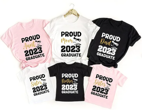 Vista 7 de Proud Family 2023 Graduate Shirts Graduation Class 2023 Gold Squad T-Shirts Proud Mom Dad Sister Brother Graduate Tees Custom Shirt, Golden