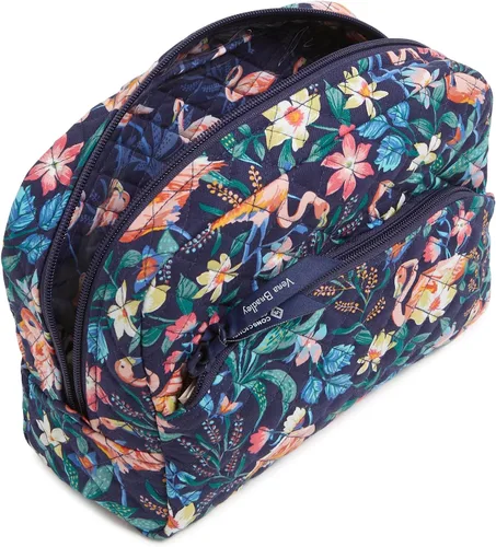Vista 2 de Vera Bradley Bolsa organizadora de maquillaje cosmético grande de algodón para mujer Jardín Flamingo