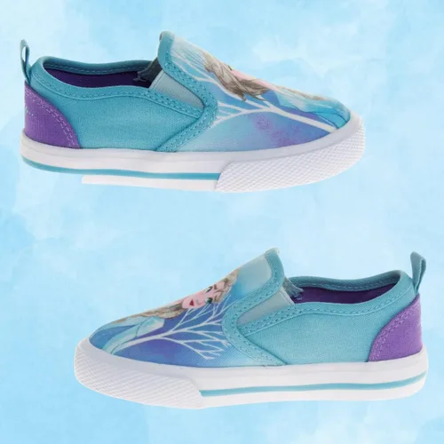 Vista 4 de Disney Minnie Mouse, Elsa Frozen, zapatos de princesa para niñas y niños pequeños, mocasín de personaje, parte superior baja, tenis casuales de lona