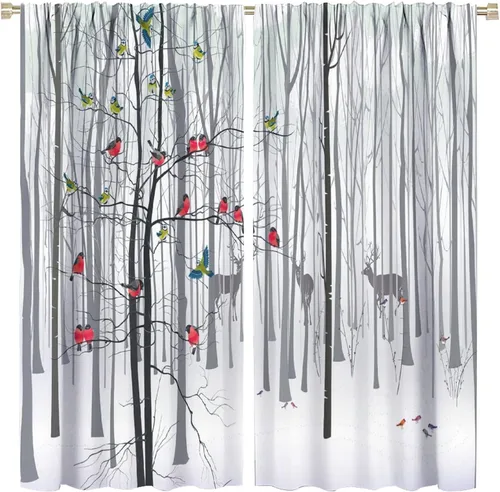 Vista 53 de Cortinas de abedul para sala de estar, niebla matutina en otoño, decoración del hogar, 42 x 45 pulgadas de largo
