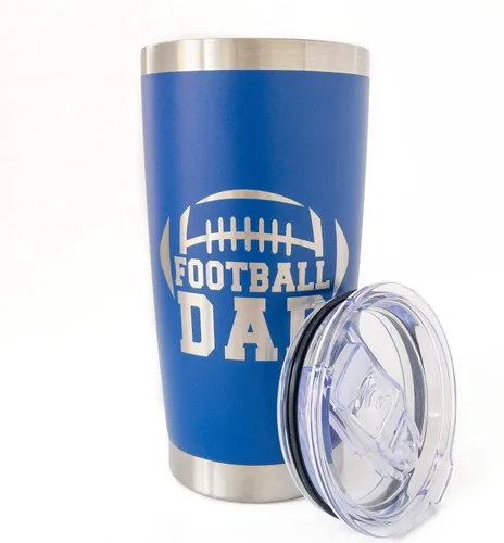 Vista 2 de Vaso de fútbol para papá, 20 0z, taza de viaje para hombres, fútbol universitario para papá, deportes (azul rey)