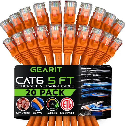 Vista 38 de GEARit Paquete de Cables Ethernet Cat 6 - Paquete de 20 Cables de Conexión Ethernet Cat6 de 1 pie Cable de Conexión de Red RJ45, Conectores