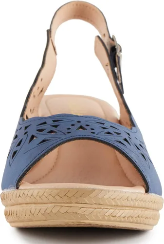 Vista 2 de Alexis Leroy tacón de cuña recortado Vamp Peep Toe Slingback sandalias de mujer