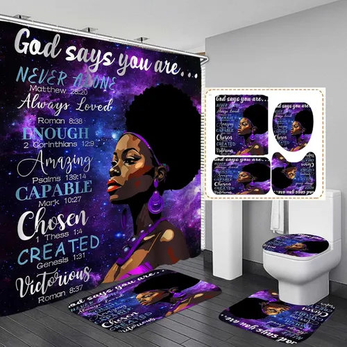 Vista 16 de Jayden Madge - Juego de 4 cortinas de ducha para mujer afroamericana, citas inspiradoras, atardecer, safari, animales, tribal, niña afro, orgullosa