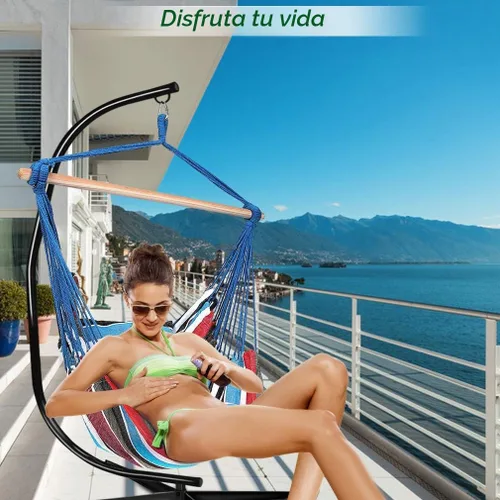 Vista 3 de Soporte para Silla de Hamaca, Soporte para Hamaca Colgante con Forma de C para Interiores y Exteriores de Acero Sólido y Resistente, Solo