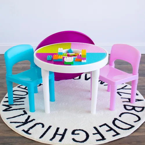 Vista 3 de Juego de mesa de actividades para niños 2 en 1 de plástico compatible con LEGO y 2 sillas Tot Tutors CT642, colores brillantes, Plástico, Brillante