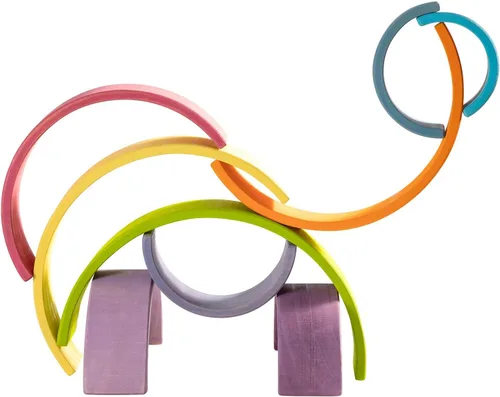 Vista 3 de Juguete apilable de madera de arco iris, apilador de 12 piezas, bloques de construcción de rompecabezas de anidación extragrandes, juguetes