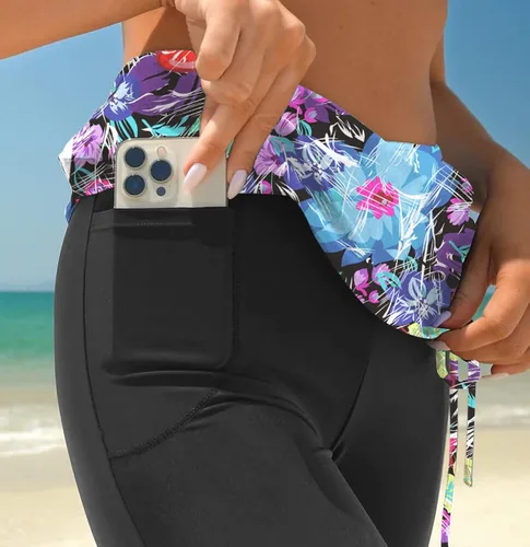 Vista 4 de Pantalones de agua para natación, pantalones cortos de natación con falda, pantalones capri para surf, pantalones de neopreno UV para mujer