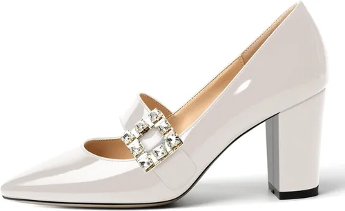 Vista 2 de Zapatos de tacón alto para mujer con correa de tobillo y puntera puntiaguda para mujer, de 3.3 pulgadas