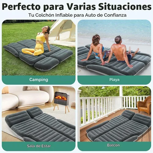 Vista 3 de KMZ Colchón de aire SUV doble cara engrosada flocado cama de coche Verde+gris claro