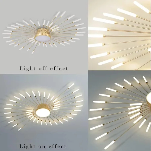 Vista 2 de Lámpara de techo LED de 32 pulgadas, 12 luces de techo modernas, lámpara de techo empotrada, iluminación de interior dorada para sala de estar