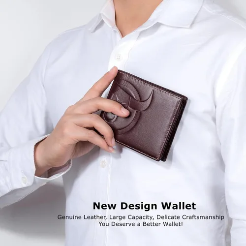 Vista 6 de BULLCAPTAIN Cartera delgada para hombre de cuero genuino RFID bloqueo minimalista cartera para hombres doble tarjeta de crédito titular 203H Coffee