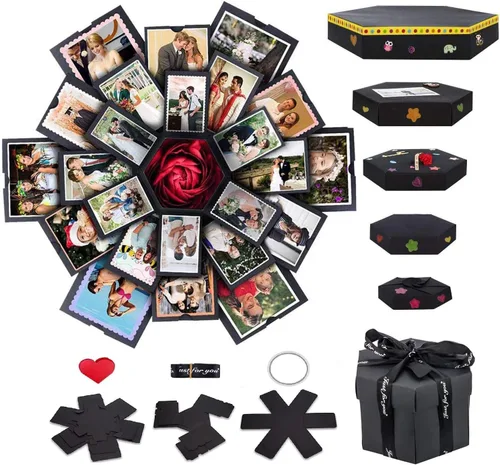 Vista 4 de Caja de regalo creativa con 4 caras, álbum de fotos hecho a mano, álbum de recortes, regalo de cumpleaños sorpresa, boda o día de San Valentín