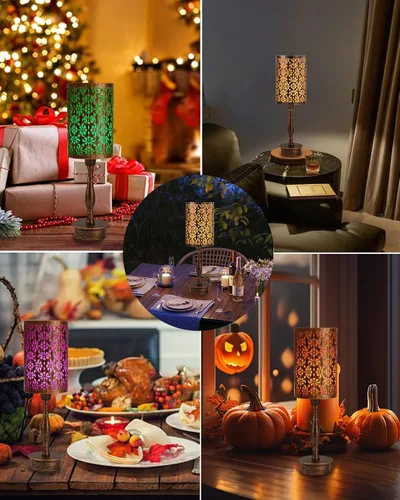 Vista 7 de UMEXUS - Lámpara de mesa inalámbrica pequeña con bombilla recargable Remote Control Timer & Dimmer & RGB Color Changing, Antique Ambient lighting
