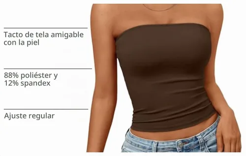 Vista 4 de Trendy Queen Top corto bandeau sin tirantes para mujer Chocolate