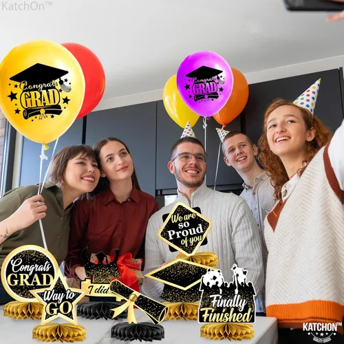 Vista 9 de KatchOn, Centros de mesa de graduación negros y dorados para mesas 2026 – Paquete de 9 Centros de mesa de graduación dorados 2026