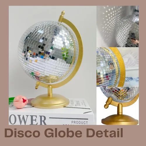 Vista 3 de Globo de bola de discoteca, estatuas de decoración del hogar, escultura clásica de arte de mesa con base de metal, esculturas estéticas decorativas