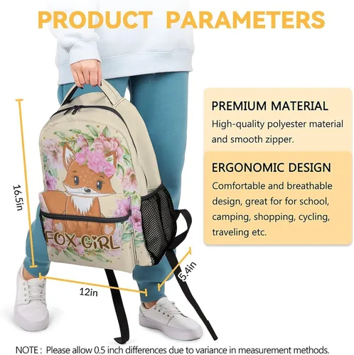 Vista 2 de Homexzdiy Linda mochila de zorro para niñas y niños, mochila escolar de 16 pulgadas para niños y estudiantes, mochila de gran capacidad de dibujos