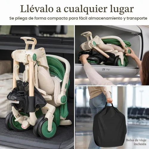 Vista 4 de Evolur Velo Rider Higher View - Cochecito de viaje para avión, color blanco Blanco Verde